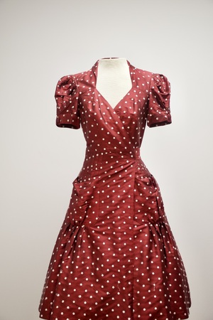 Vintage Silk Taffeta Red and White Polka Dot Dress
