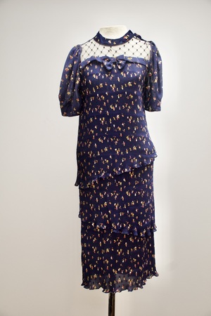 Vintage Navy Silk Pleated Dress