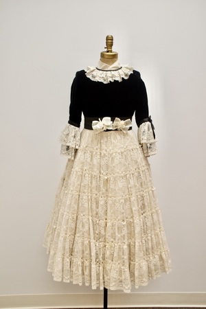 Victorian Girl Black Velvet and Cream Lace Party Dress