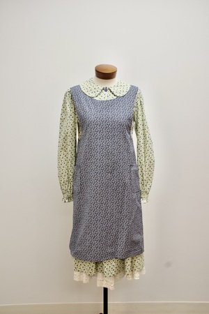Blue and Yellow Cotton Calico Dress and Pinafore Ensemble
