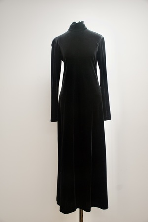Vintage 1970s Long Black Velvet Dress