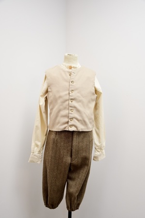Colonial/Victorian Boys Ensemble with Beige Waistcoat and Brown Wool Knickers