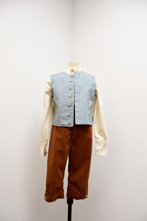 Colonial/Victorian Boys Ensemble with Blue Waistcoat and Rust Brown Knickers