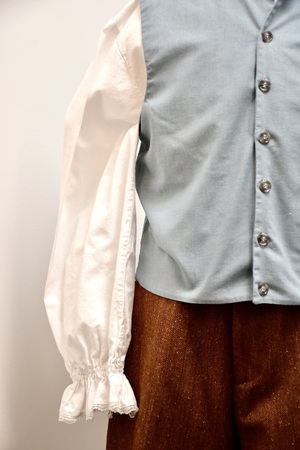 Colonial/Victorian Boys Ensemble with Blue Waistcoat and Brown Wool Knickers