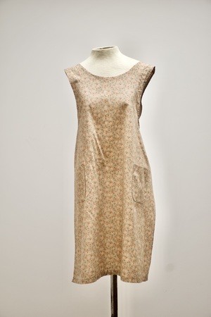 Beige Pinafore with red floral print