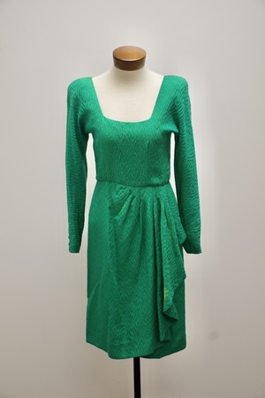 1980's Women's Green Silk Cocktail Dress