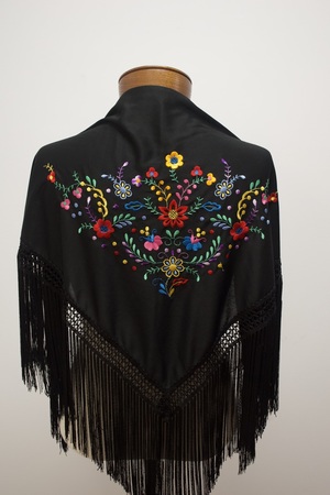 Women's Black Floral Flamenco Shawl