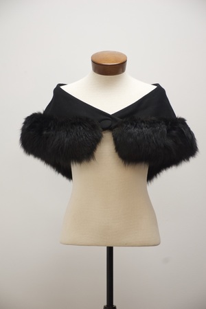 Women's Black Fur Trimmed Shawl