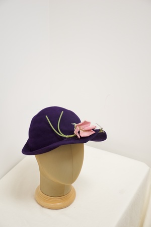 Vintage Purple Felt Cloche with Pink Rose