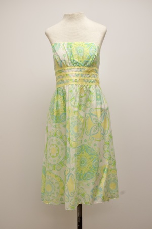 Vintage Strapless Lime, Yellow, and Teal Dress