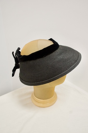 Vintage Black Straw Hat with Velvet Ribbon