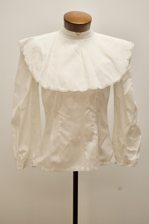 White Long Sleeved Blouse with Cape Collar