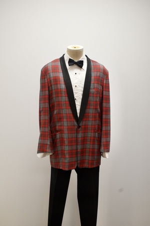 Vintage Red and Grey Plaid Tuxedo Jacket Ensemble