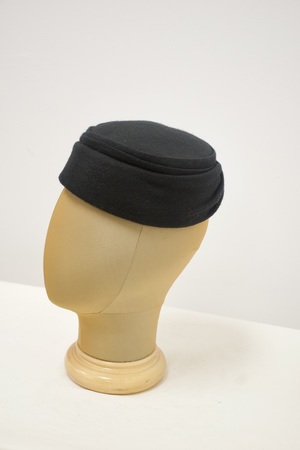 Vintage Black Wool Felt Pillbox Hat