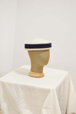 Vintage Navy Blue and White Pillbox Hat