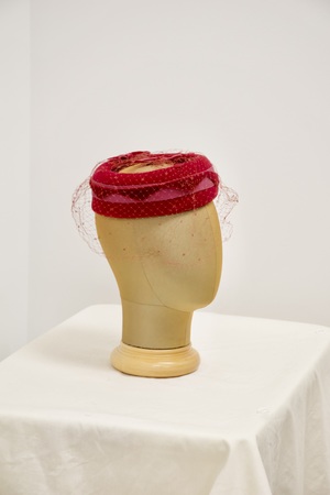 Vintage Red Velvet Hat with Netting