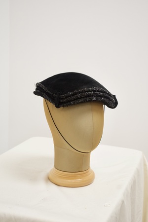 Vintage Black Cocktail Hat with Beaded Trim