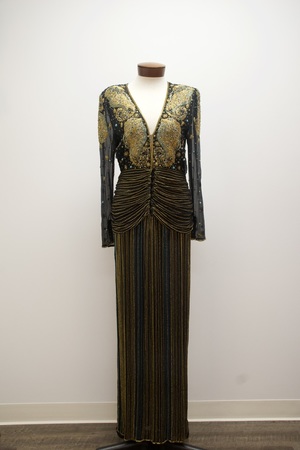 Vintage 1980's Black Beaded Evening Gown