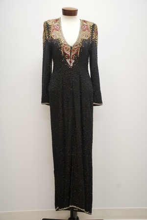 Vintage 1980's Black Beaded Evening Gown
