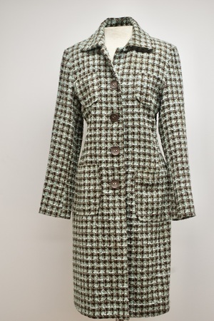 Women's Blue and Brown Tweed Coat