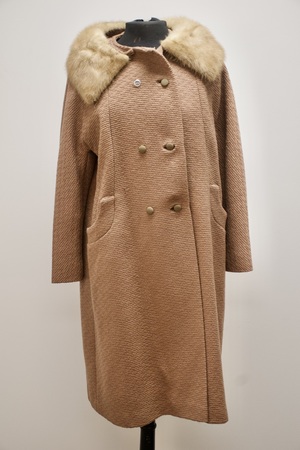 Women's Brown Wool Fur Collared Coat