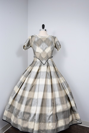 Victorian Blue and Grey Plaid Silk Taffeta Dress 