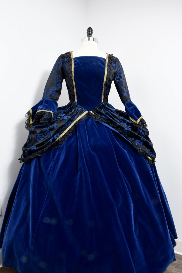 blue 1700 dresses Marie Antoinette Rococo Style Dress in Blue and Ivory with Layered Ski   WonderlandByLilian