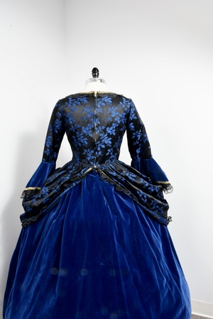 blue velvet and lace dress Girls’ Electric Blue Velvet Dance Dress – Lace Sleeves & Flared Skirt 7 years