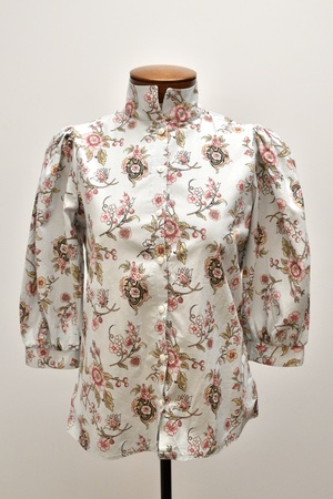 Blue and Coral Calico Print Blouse