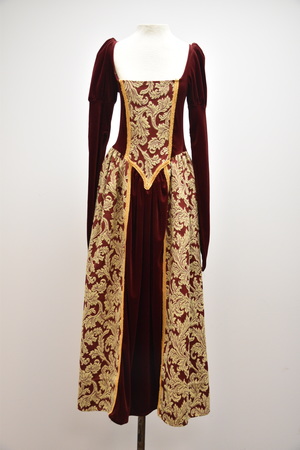 Crimson Velvet and Red Brocade Renaissance Gown