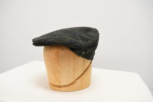 Vintage Dark Wool Herringbone Flat Cap