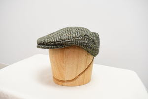 Vintage Green Wool Herringbone Flat Cap