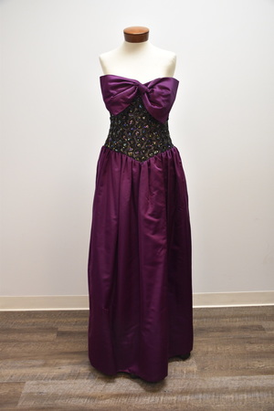 Vintage Plum Satin Beaded Gown