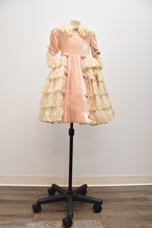 Vintage Pink Velvet and Lace Girls Dress