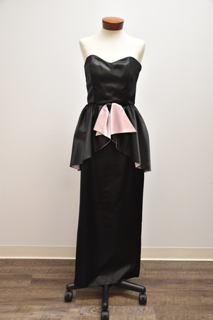 Vintage 1980's Black Prom Dress With Pink Bow
