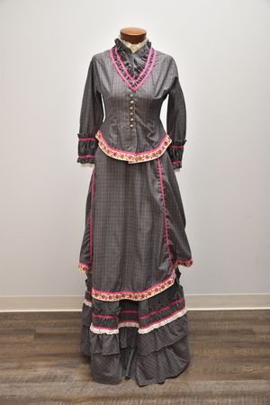 1890s Grey and Pink Bustle Dress