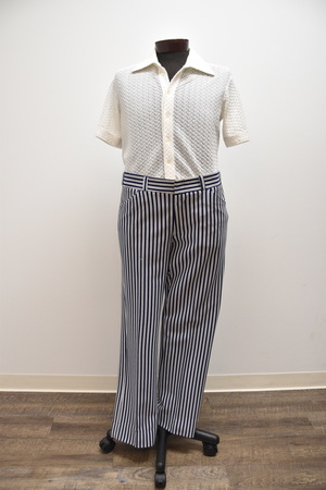 Vintage 1970's White Shirt and blue striped pants