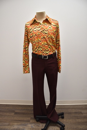 1970's Orange and yellow shirt and vintage pants