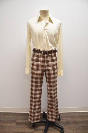 Vintage 1970's Cream Shirt and Plaid Pants