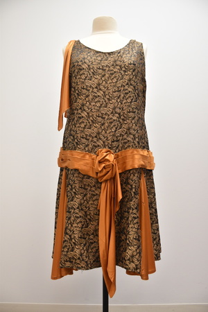 1920's Bronze Brocade and Rust Orange Dress