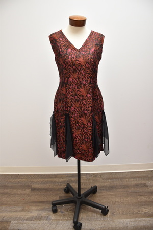 1920's Burgundy and Rose Botanical Pattern Dress