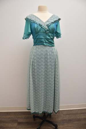 1940's Sea Foam Blue Dupioni Silk Gown