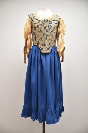 Blue and Tan Bodice, Blouse and Royal Blue Skirt