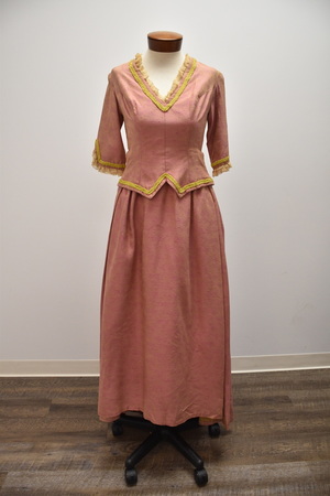 Victorian Strawberry Pink Dupioni Silk Gown