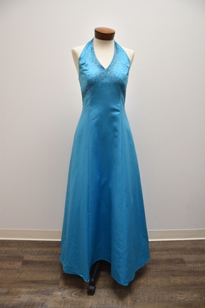 Turquoise Halter Top Prom Dress