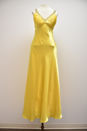 Bright Yellow Silk and Beaded Gown