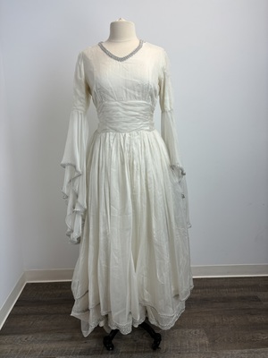 White Medieval Gown with Silver Braid Trim