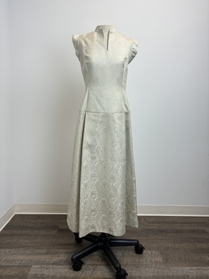 Vintage 1960's Silver Brocade Evening Gown and Jacket