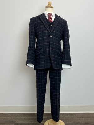 Boy's 3 Piece Navy Blue Check Suit