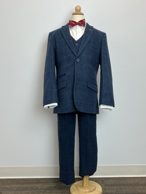 Boy's 3 Piece Blue Herringbone with Tan Stripe Suit